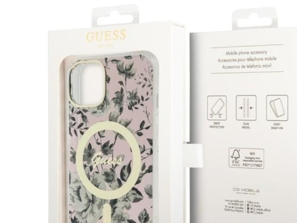Guess GUHMP14MHCFWSP iPhone 14 Plus 6.7" vaaleanpunainen/vaaleanpunainen kotelo Kukka MagSafe Kukka MagSafe
