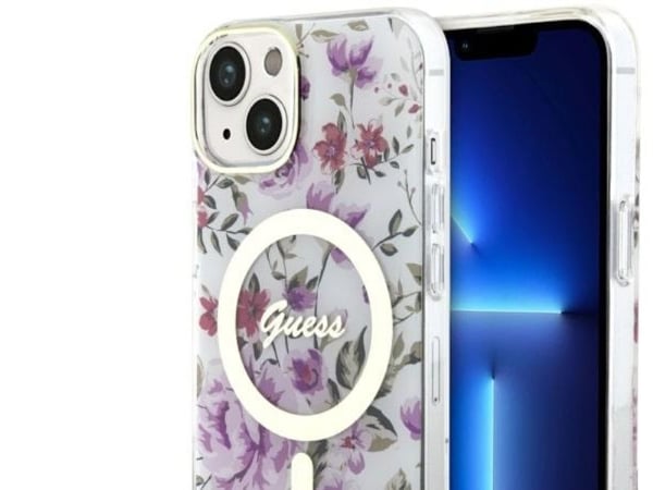 Guess GUHMP14MHCFWST iPhone 14 Plus 6.7" transparent hårdskal Flower MagSafe