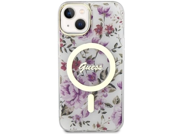 Guess GUHMP14MHCFWST iPhone 14 Plus 6.7" transparent hårdskal Flower MagSafe