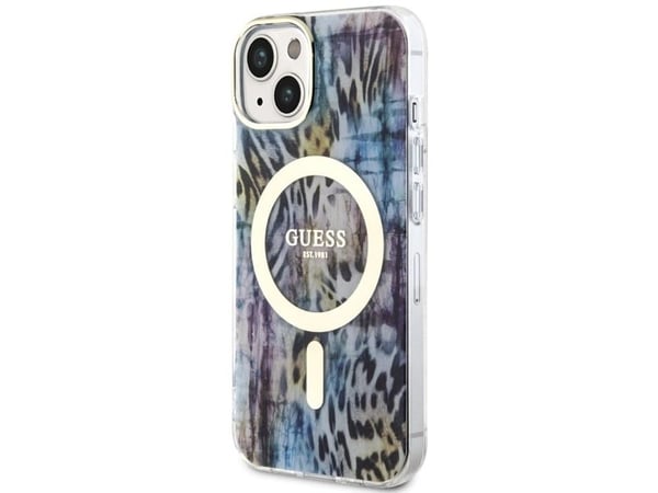 Guess leopard MagSafe-deksel til iPhone 14 - blå
