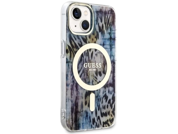 Guess GUHMP14SHLEOPWB iPhone 14 6.1" blue/blue hardcase Leopard MagSafe