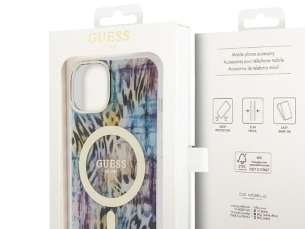 Guess leopard MagSafe-deksel til iPhone 14 - blå
