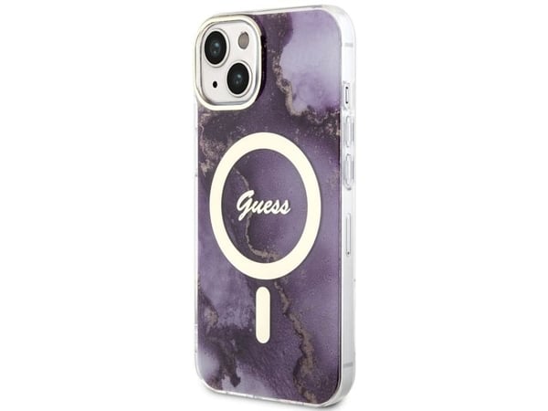 Guess GUHMP14SHTMRSU iPhone 14 6,1" hårdplastfodral Golden Marble MagSafe - lilla/lilla