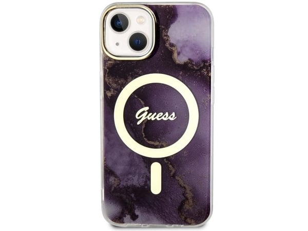 Guess GUHMP14SHTMRSU iPhone 14 6,1" hårdplastfodral Golden Marble MagSafe - lilla/lilla