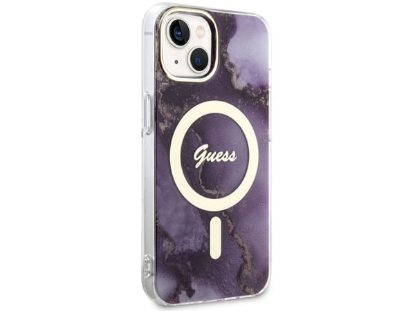 Guess GUHMP14SHTMRSU iPhone 14 6,1" hårdplastfodral Golden Marble MagSafe - lilla/lilla
