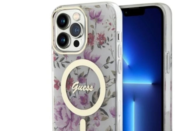 Guess GUHMP14XHCFWST iPhone 14 Pro Max 6.7" transparent hårt skal Flower MagSafe