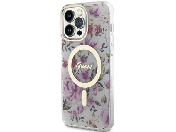 Guess GUHMP14XHCFWST iPhone 14 Pro Max 6.7" transparent hårt skal Flower MagSafe