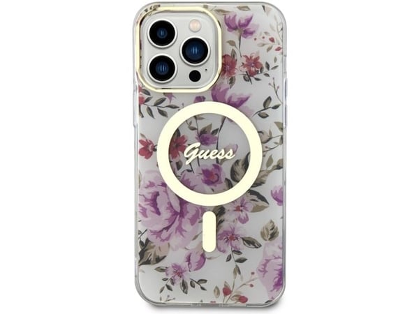 Guess GUHMP14XHCFWST iPhone 14 Pro Max 6.7" transparent hårt skal Flower MagSafe