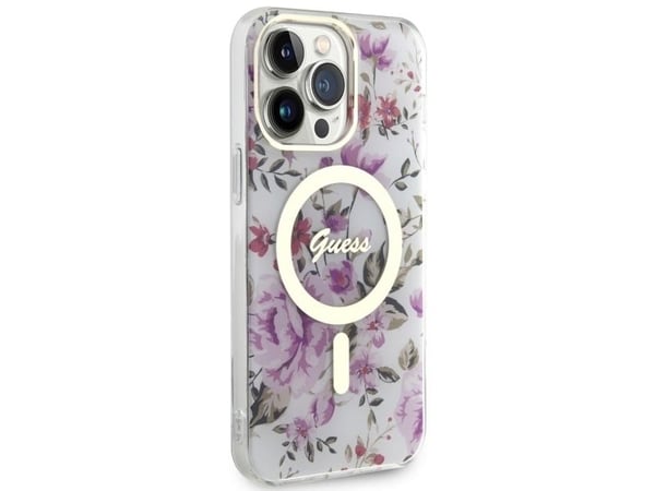 Guess GUHMP14XHCFWST iPhone 14 Pro Max 6.7" transparent hårt skal Flower MagSafe