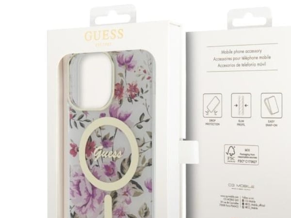 Guess GUHMP14XHCFWST iPhone 14 Pro Max 6.7" transparent hårt skal Flower MagSafe