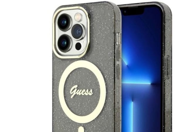 Guess GUHMP14XHCMCGK iPhone 14 Pro Max 6,7" hardcase sort/sort Glitter Gold MagSafe