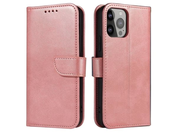 Hurtel Wallet-deksel med klaff og stativ til iPhone 15 Pro Max Magnetveske - rosa