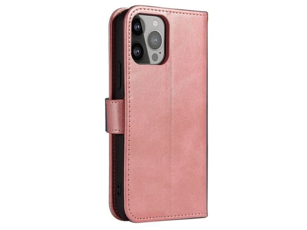 Hurtel Wallet-deksel med klaff og stativ til iPhone 15 Pro Max Magnetveske - rosa