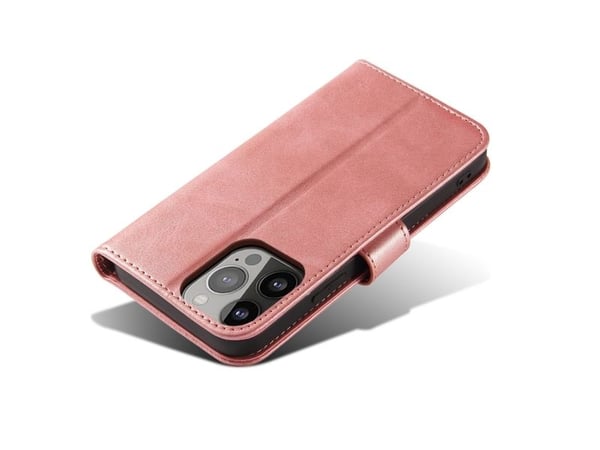 Hurtel Wallet-deksel med klaff og stativ til iPhone 15 Pro Max Magnetveske - rosa