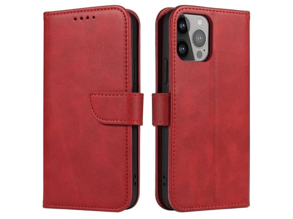 Lommebokdeksel med stativ til iPhone 15 Pro Max Magnet Case - rød