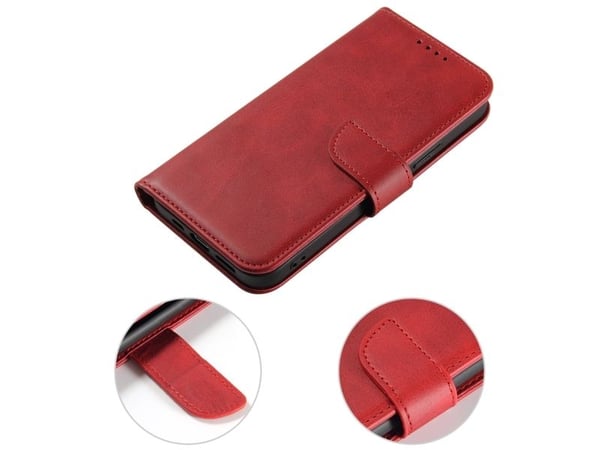 Lommebokdeksel med stativ til iPhone 15 Pro Max Magnet Case - rød