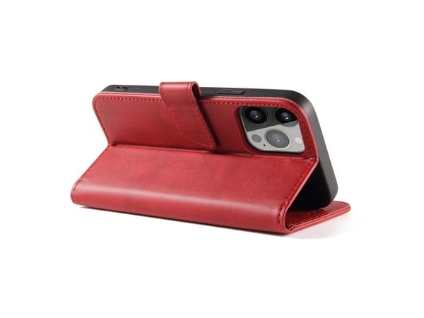Lommebokdeksel med stativ til iPhone 15 Pro Max Magnet Case - rød