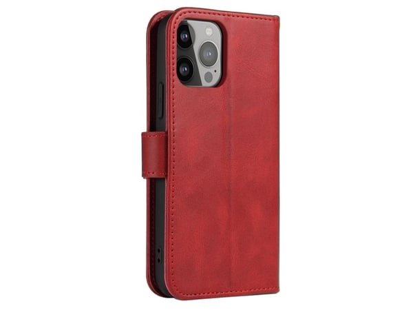 Lommebokdeksel med stativ til iPhone 15 Pro Max Magnet Case - rød