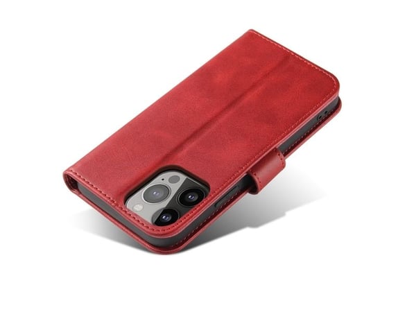 Lommebokdeksel med stativ til iPhone 15 Pro Max Magnet Case - rød