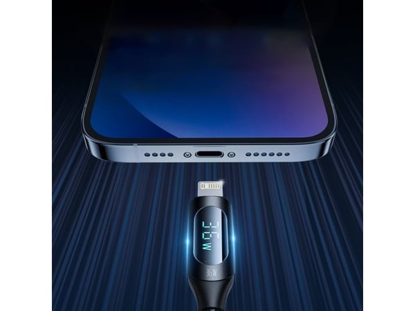 USB-C - Lightning-kaapeli Wozinsky WUCLC2 LED-näytöllä 36W 2m- musta