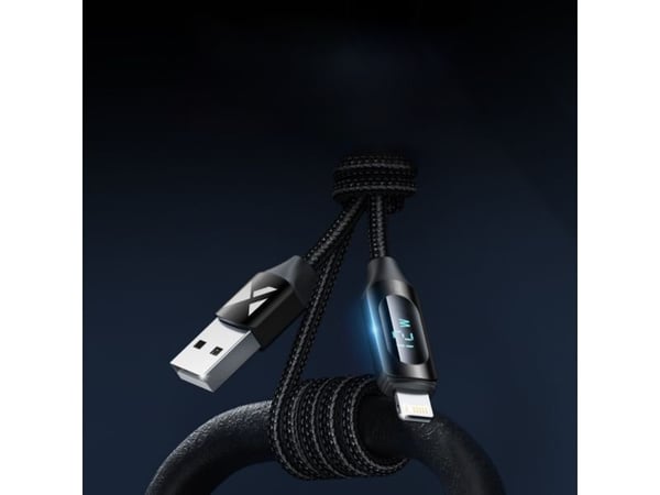 USB-A - Lightning-kaapeli Wozinsky WUALC1 LED-näytöllä 2.4A 1m- musta