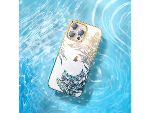 Kingxbar Kingxbar Phoenix Swarovski Apple iPhone 14 deksel gull og blått
