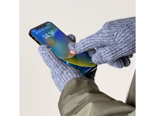 Hanskede telefonhansker i strikk med fingerutskjæringer - grå