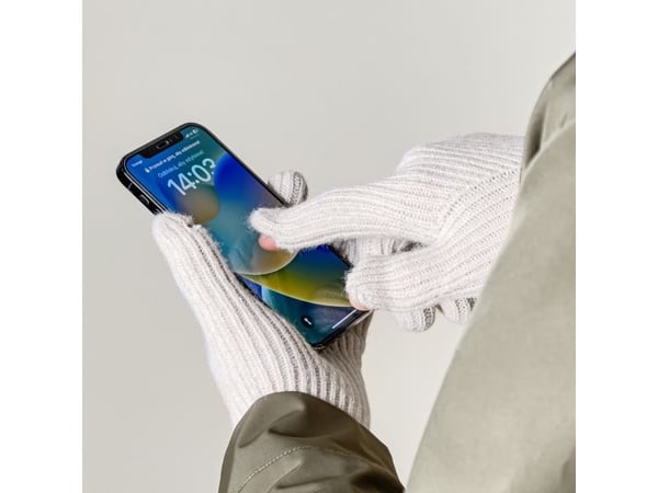 Strikkede telefonhansker med utsparinger for fingre - beige