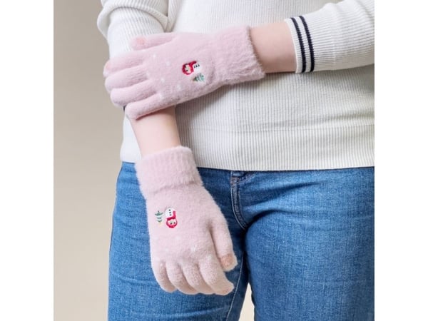 Hurtel dame vintertelefonhansker med snømann og juletre - rosa