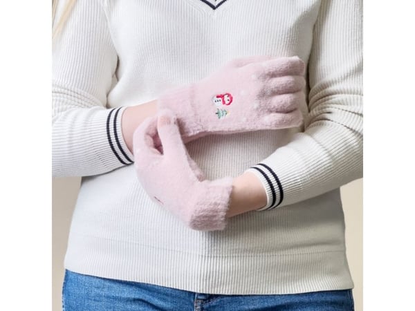 Hurtel dame vintertelefonhansker med snømann og juletre - rosa