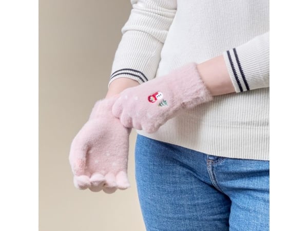 Hurtel dame vintertelefonhansker med snømann og juletre - rosa