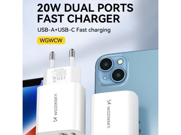 Wozinsky nettlader WGWCW USB-A USB-C 20W - hvit