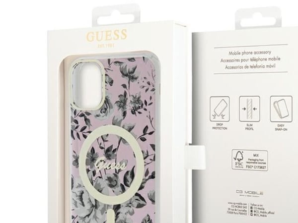 Guess GUHMN61HCFWSP iPhone 11 / Xr 6.1" pink/pink hardcase Flower MagSafe