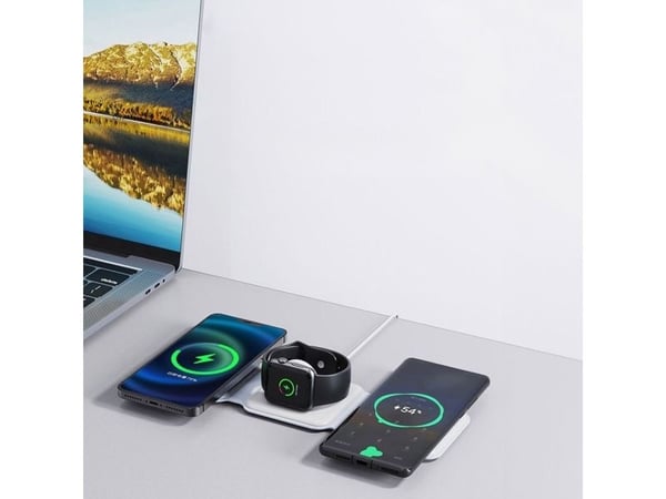 Dudao 3-i-1 trådlader for 3 enheter samtidig 15W hvit