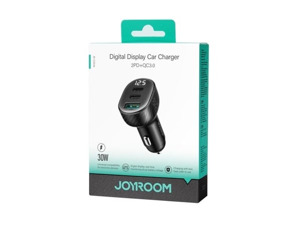 Joyroom billader Joyroom JR-CCD04 30W 2x USB-C/USB-A med skjerm - svart