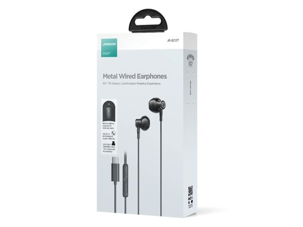 Joyroom TYPE-C Series JR-EC07 USB-C in-ear-hodetelefoner i metall - svart