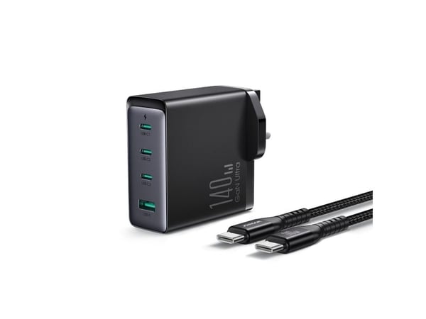 Veggladere Joyroom JR-TCG05UK 140W 5A 1x USB-A - 3x USB-C med USB-C-kabel UK svart