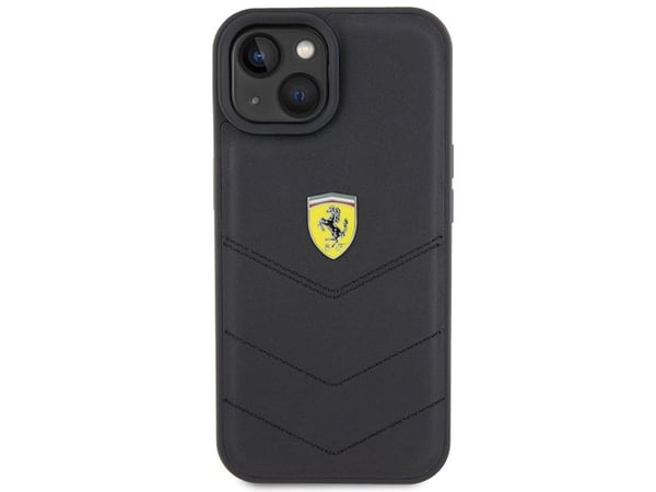 Ferrari quiltat metal-logoskalskydd till iPhone 15 - svart