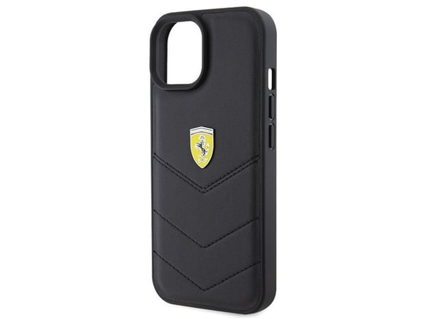 Ferrari quiltat metal-logoskalskydd till iPhone 15 - svart