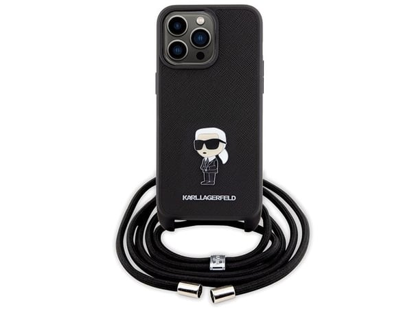 Karl Lagerfeld KLHCP15XSASKNPSK iPhone 15 Pro Max 6,7" hardcase svart/svart Crossbody Saffiano Monogram Metal Pin Karl & Choupette