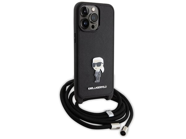 Karl Lagerfeld KLHCP15XSASKNPSK iPhone 15 Pro Max 6,7" hardcase svart/svart Crossbody Saffiano Monogram Metal Pin Karl & Choupette