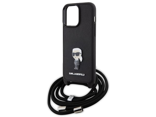 Karl Lagerfeld KLHCP15XSASKNPSK iPhone 15 Pro Max 6,7" hardcase svart/svart Crossbody Saffiano Monogram Metal Pin Karl & Choupette