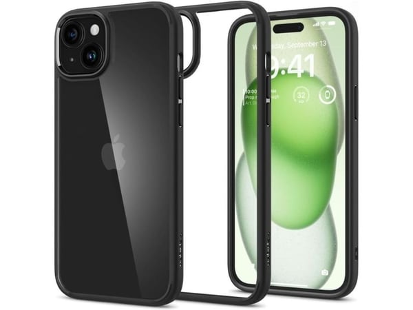 Spigen ACS06657, Etui, Apple, iPhone 15 Plus, 17 cm (6.7"), Svart, Gjennomsiktig