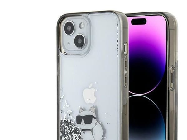 Karl Lagerfeld Liquid Glitter Choupette-etuietui til iPhone 15 - transparent