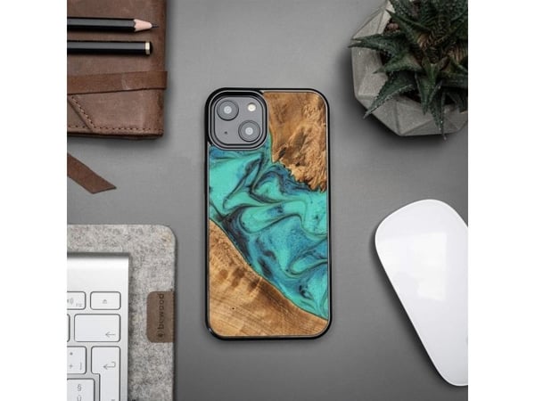 BeWood Etui z drewna i żywicy på iPhone 15 Plus Bewood Unique Turquoise - turkusowo-sort