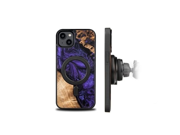 BeWood Tre- og harpiksdeksel til iPhone 15 Plus MagSafe Bewood Unique Violet - lilla-sort