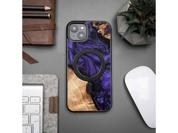BeWood Tre- og harpiksdeksel til iPhone 15 Plus MagSafe Bewood Unique Violet - lilla-sort