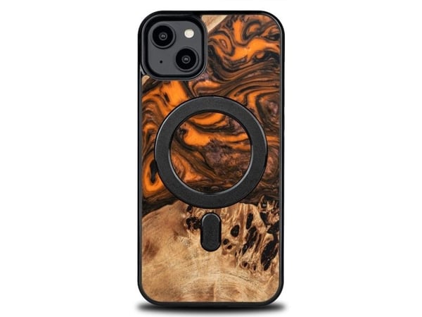 BeWood Etui z drewna i żywicy på iPhone 15 Plus MagSafe Bewood Unique Orange - pomarańczowo-sort