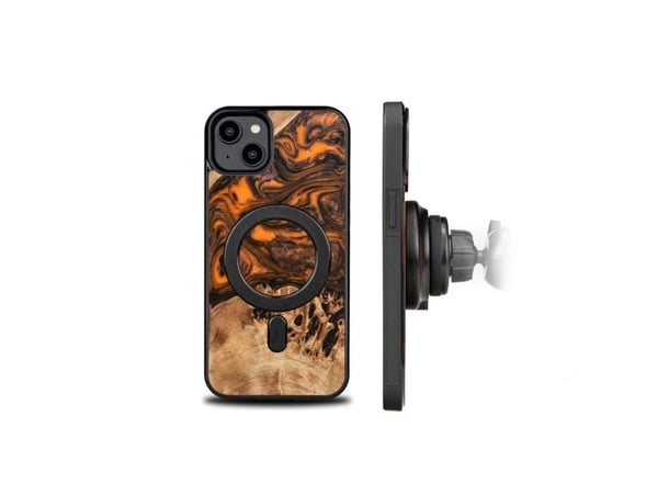 BeWood Etui z drewna i żywicy på iPhone 15 Plus MagSafe Bewood Unique Orange - pomarańczowo-sort