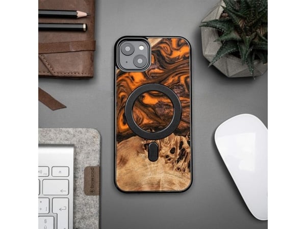 BeWood Etui z drewna i żywicy på iPhone 15 Plus MagSafe Bewood Unique Orange - pomarańczowo-sort